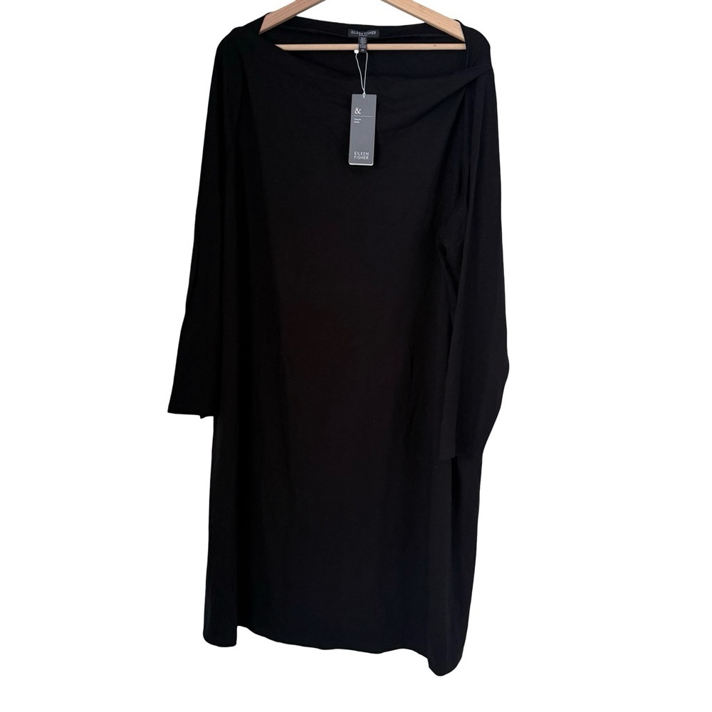 NWT Eileen Fisher Bateau Neckline Long Sleeve Dress Sz 3X Black - Picture 4 of 11